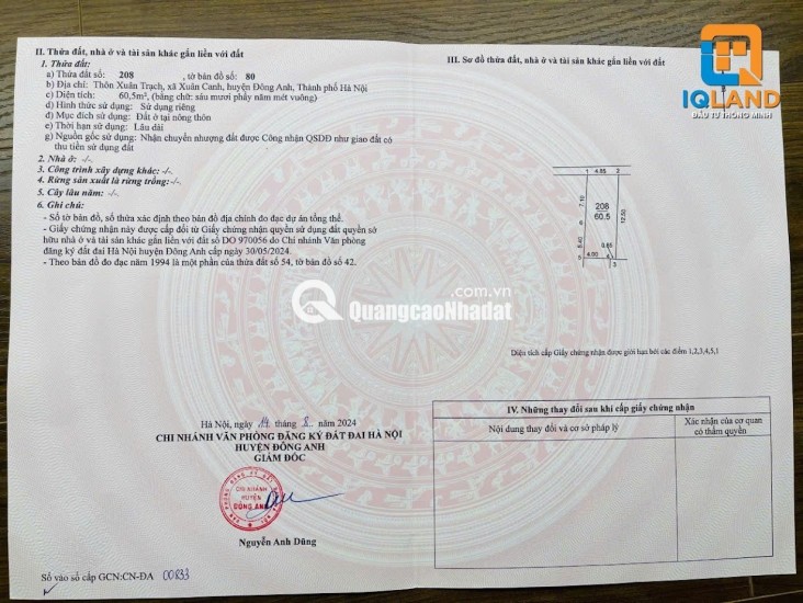 BÁN ĐẤT 60,5M2 TẠI XUÂN CANH - ĐÔNG ANH